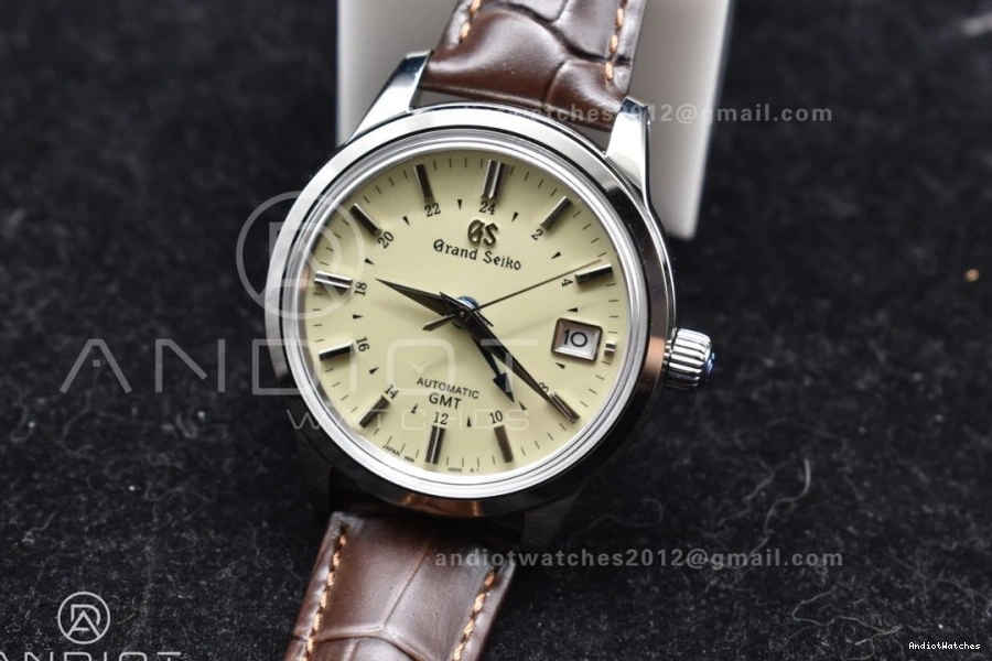 886 Leather Strap GSF 1:1 GMT Seiko NH Elegance Dial on SS Grand Brown Best Cream Reliable Edition 0710